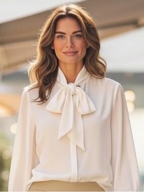 DKNY Chiffon Tie NeckBlouse with Flutter Sleeves & Detachable Cami Size Medium